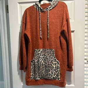 White Birch Rust Sweater Dress with Leopard Details
